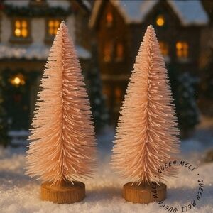 New 8” Bottle Brush Pink Christmas Candyland, Valentine, Easter Trees Set of 2